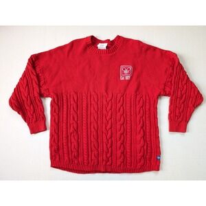 Disney World Spirit Jersey Cable Knit Sweater Womens Large Red